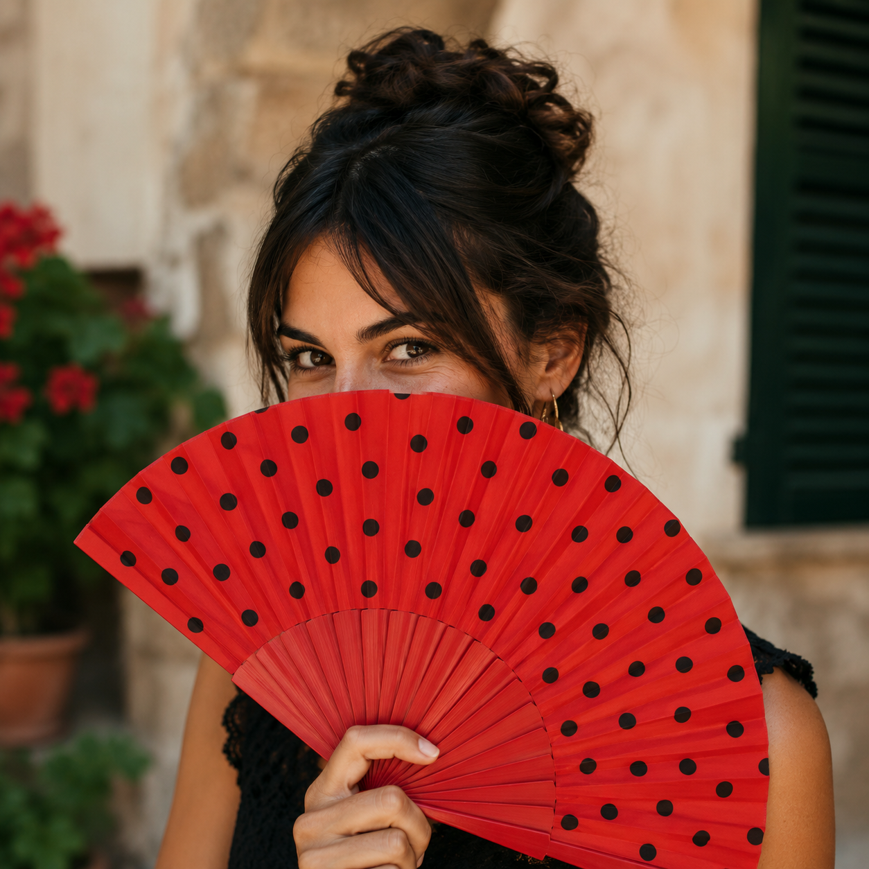 Traditional Spanish red and black fan