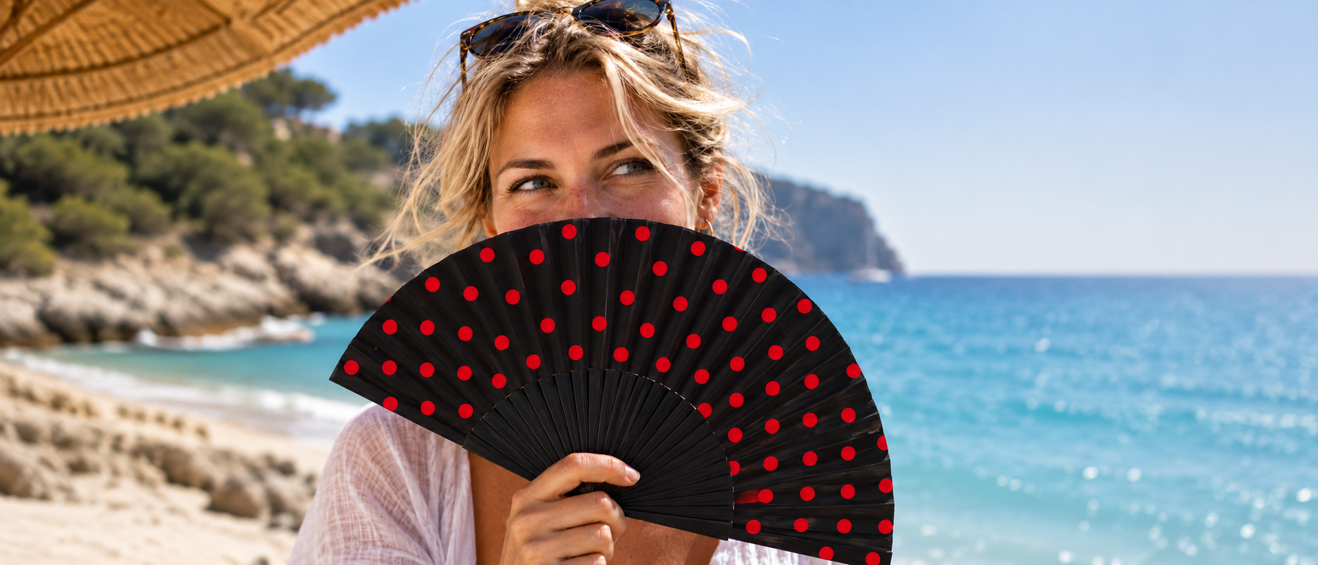 Black Spanish fan with red polka dots