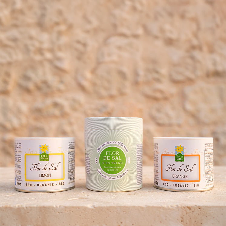 Drei Bio-Salzblumen aus Mallorca – Orange, Zitrone und Kräuter