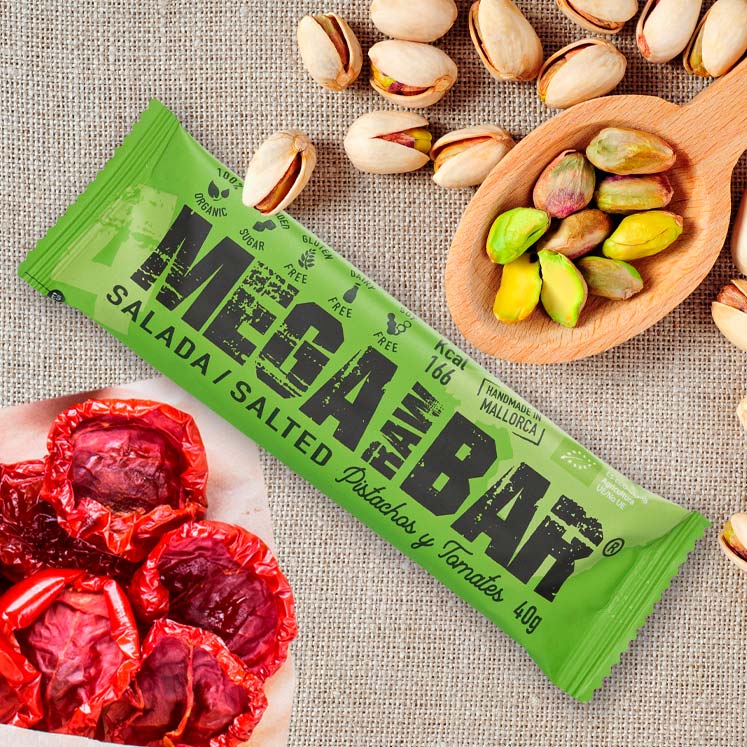 Barrita energética ecológica vegana de pistacho y tomate seco de Mallorca