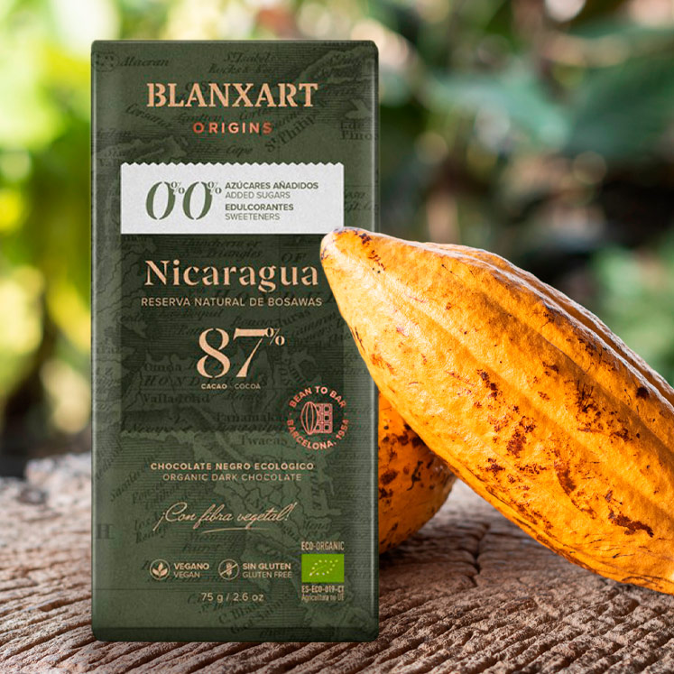 Blanxart 87% Dark Chocolate Nicaragua, sugar-free.