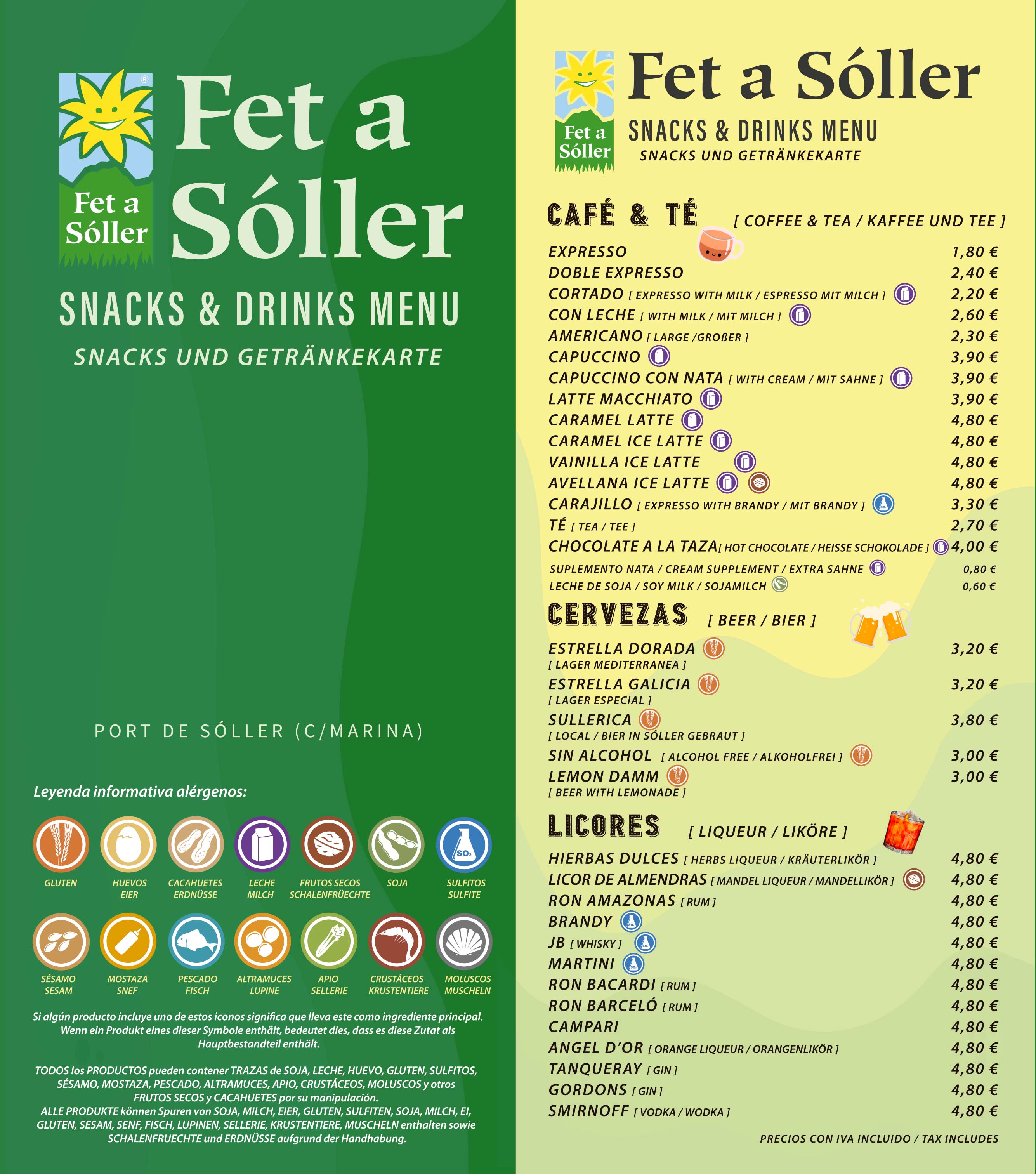 Getränkekarte Seite 1